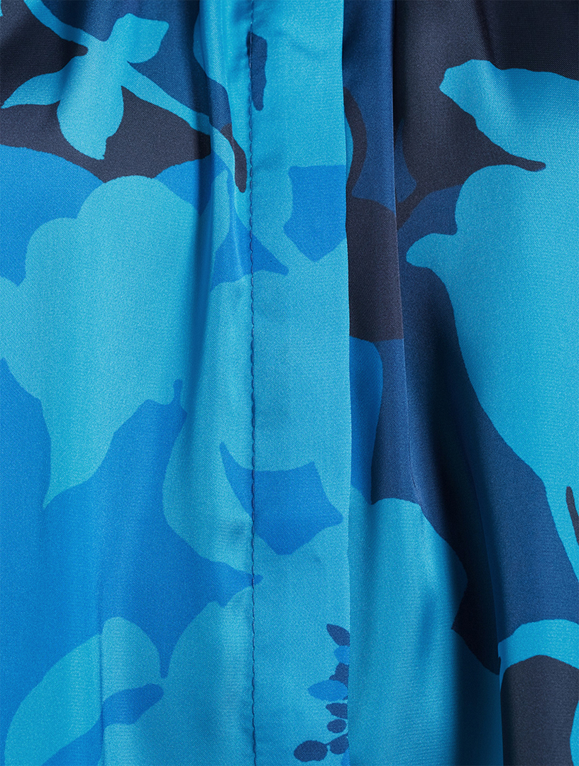 Gathered Satin Blouse Floral Print