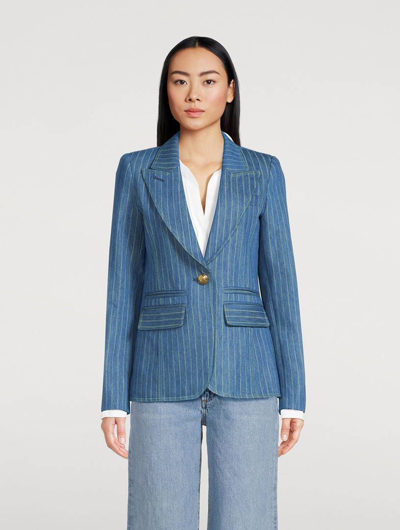 Hutton Denim Blazer Pinstripe Print
