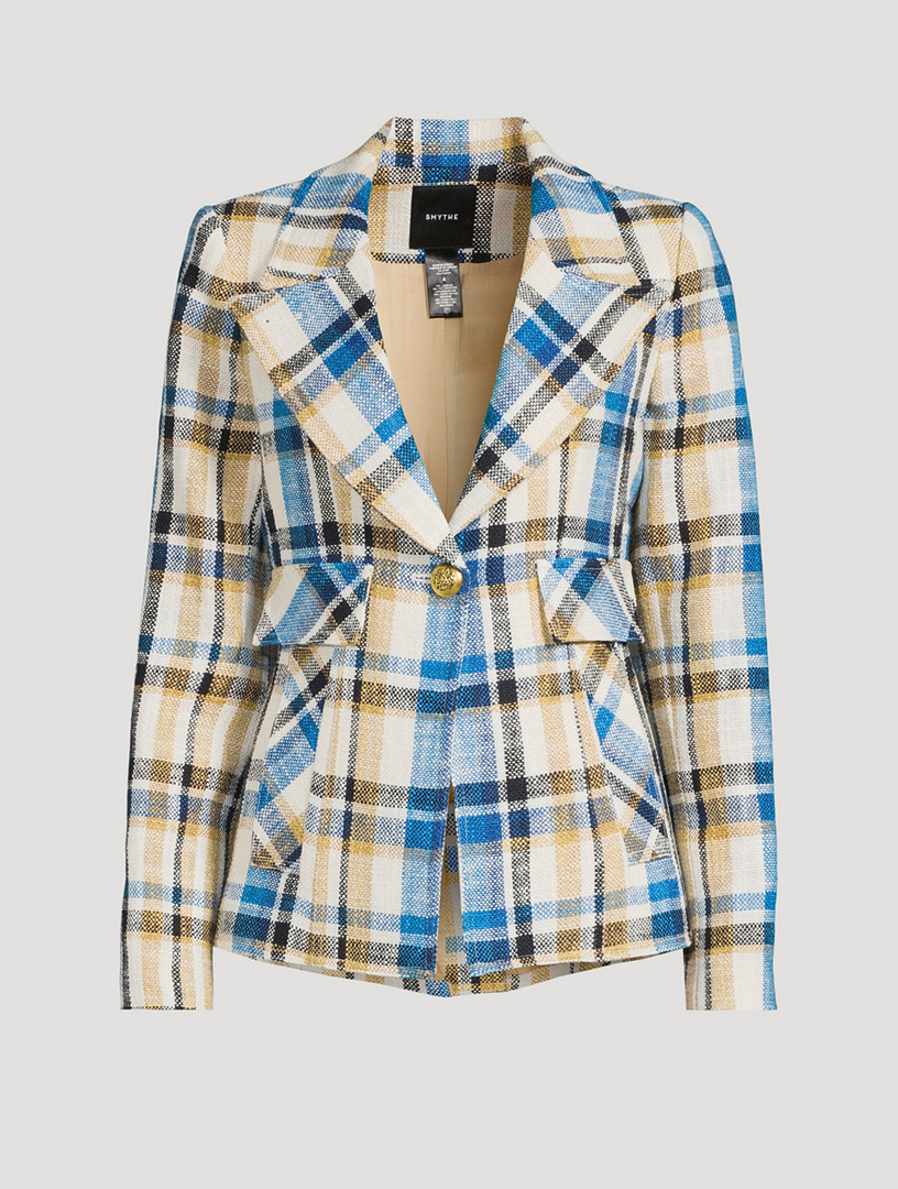 Cut-Away Blazer In Plaid Print