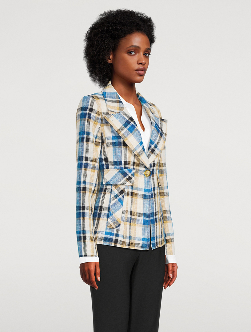 Cut-Away Blazer Plaid Print