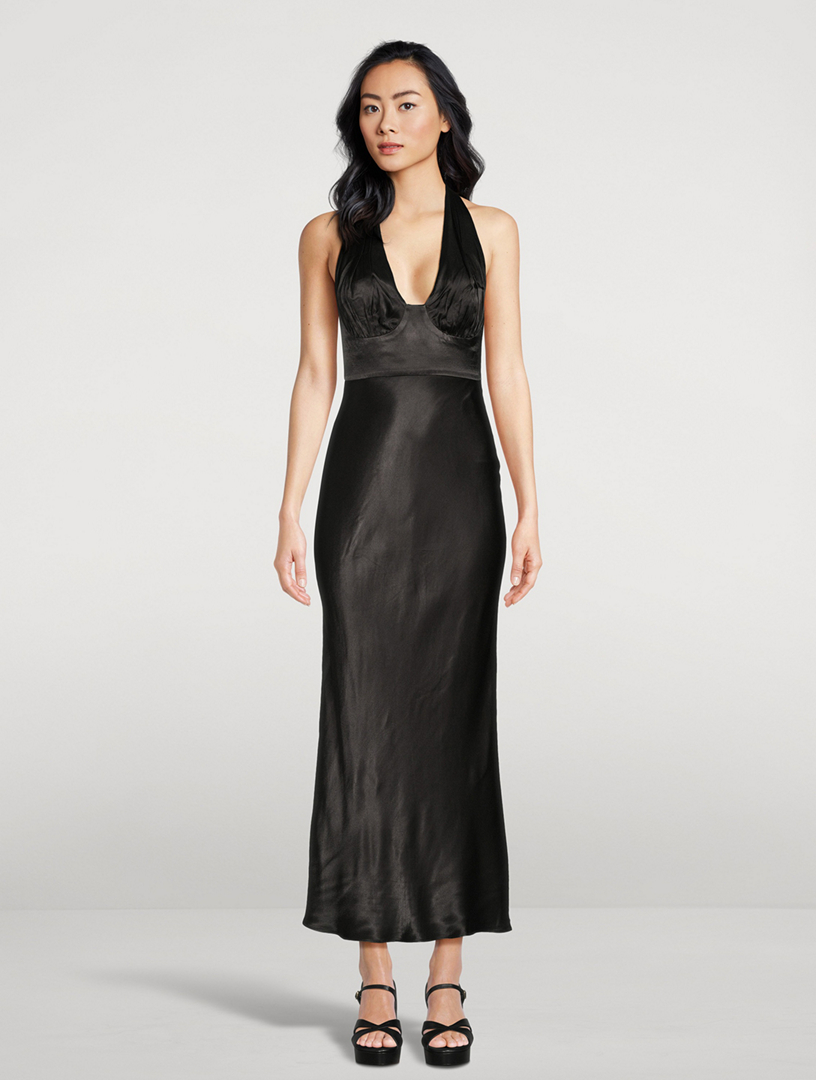 La Lune Plunged Halter Midi Dress