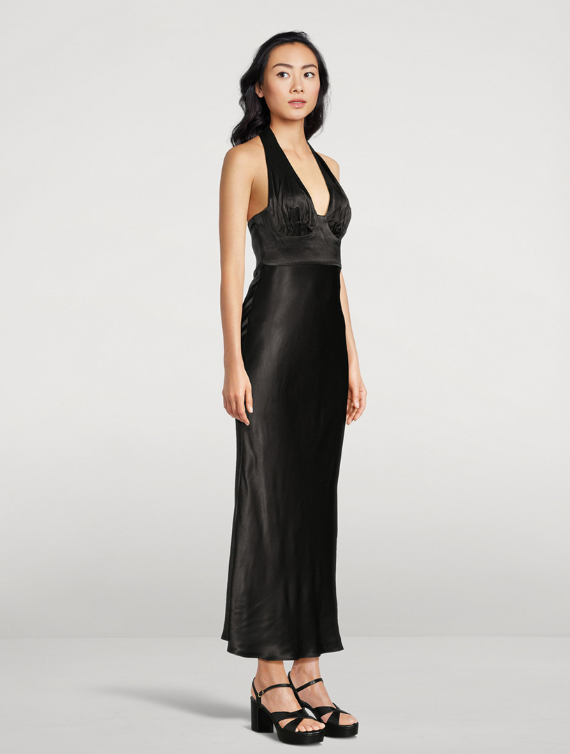 La Lune Plunged Halter Midi Dress