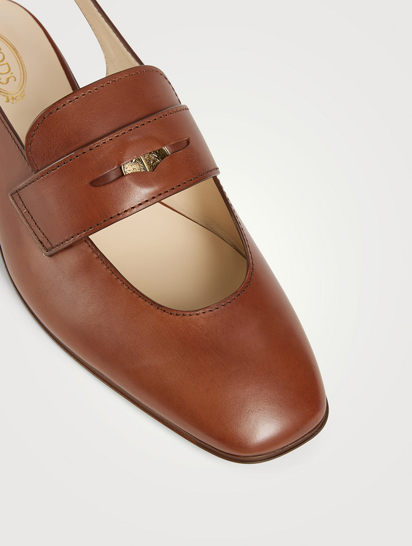 Leather Slingback Penny Loafers