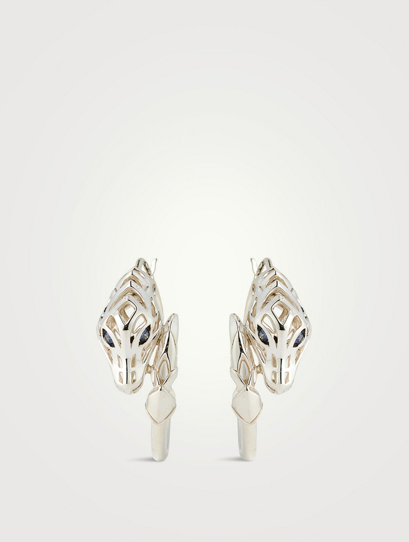 Naga Sterling Silver Hoop Earrings With Sapphire