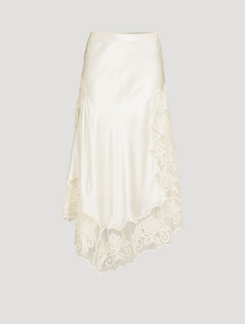 Cressida Lace-Trimmed Silk Skirt