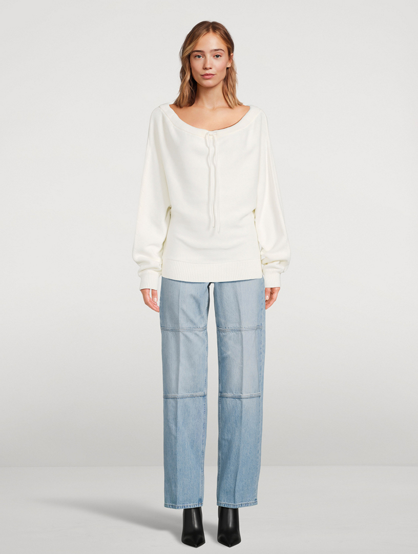 Ruched Dolman-Sleeve Sweater
