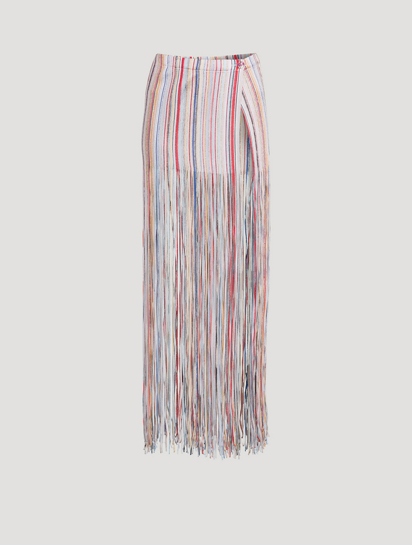 Wrap-Front Fringe Skirt