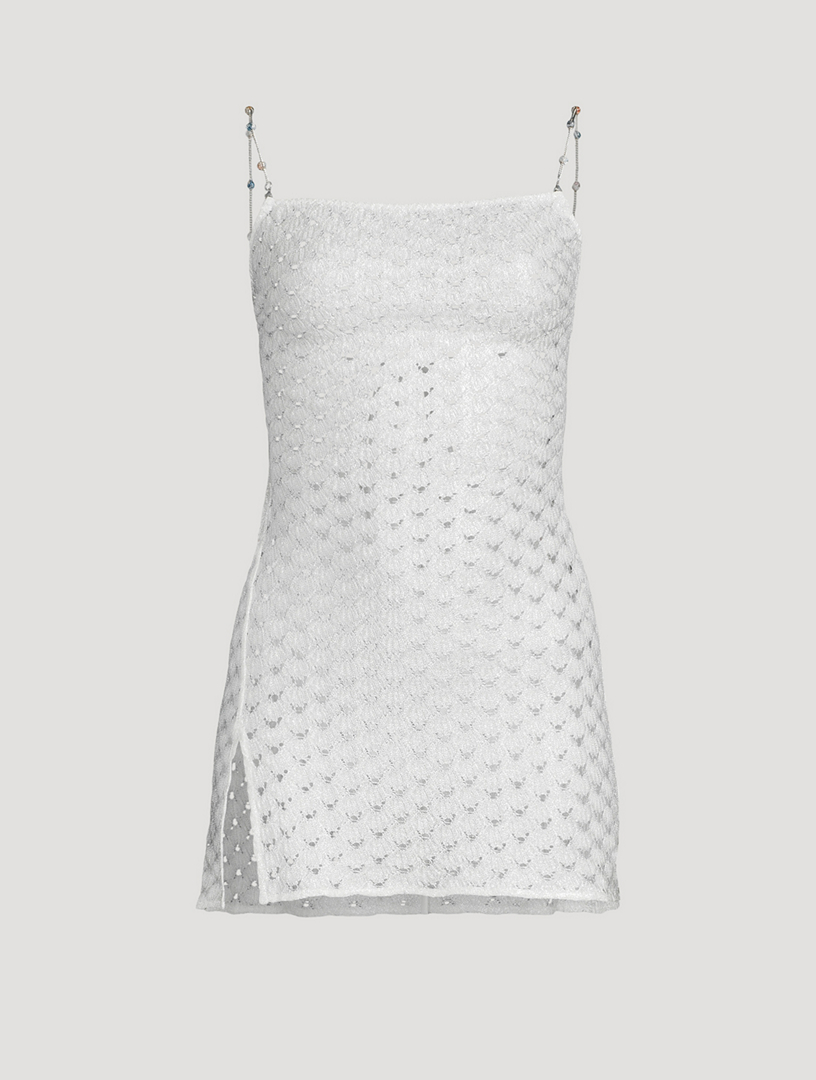 Lace-Effect Mini Dress With Chain Straps