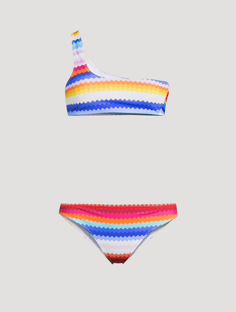 One-Shoulder Bikini Set Chevron Print