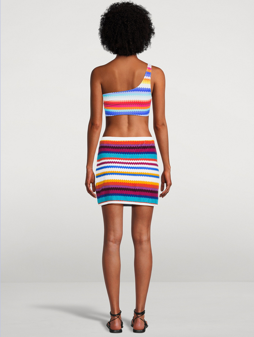 Terry Wrap Mini Skirt Zig Zag Print