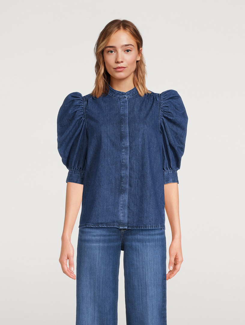 FRAME Gillian Short-Sleeve Denim Shirt | Holt Renfrew