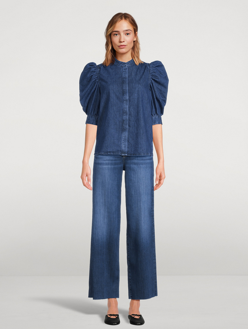 Model 2022 Voluminous Puff Sleeve denim shirt Frame Promotion Sales Up 51%