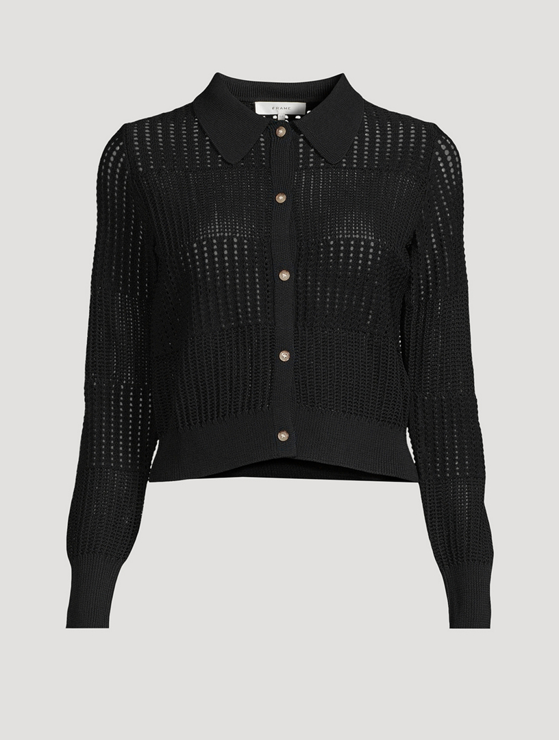 FRAME Shrunken Crochet Polo Cardigan | Holt Renfrew