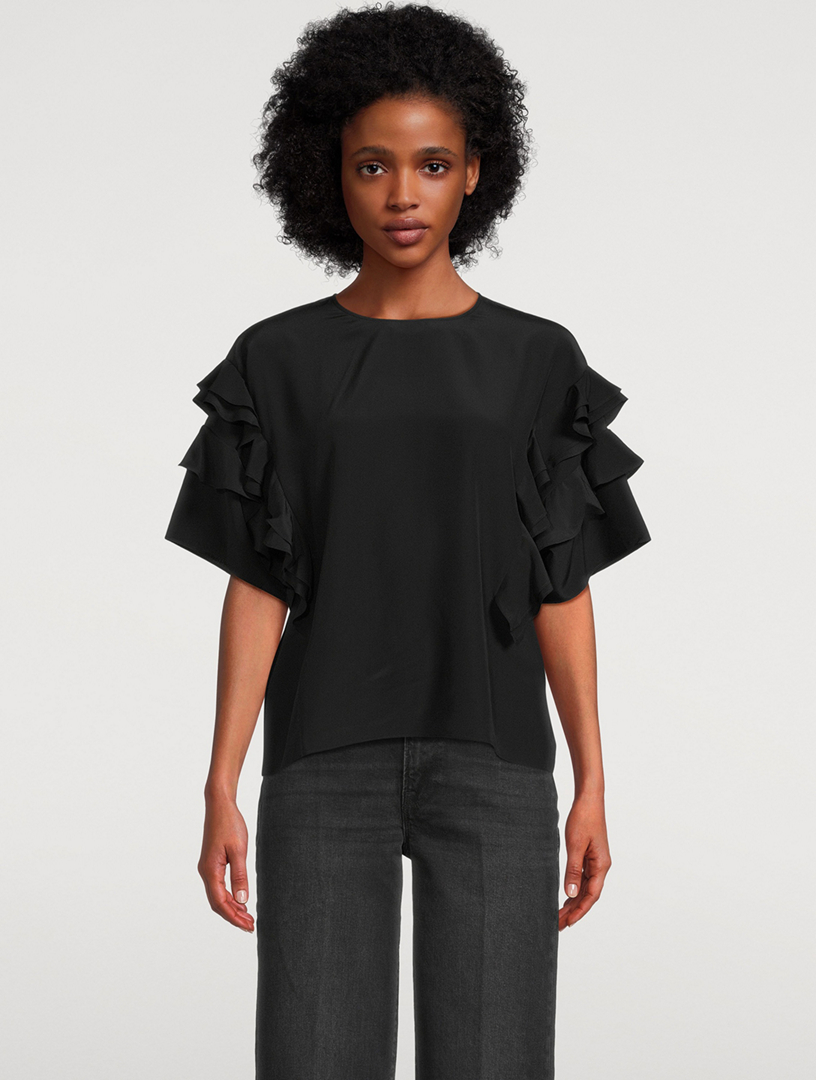 Silk Ruffle Sleeve Blouse