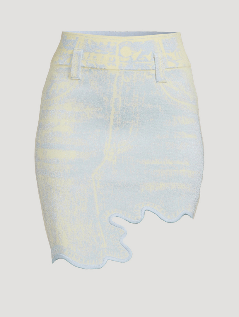 Lindsay Wavy Mini Skirt Denim Print