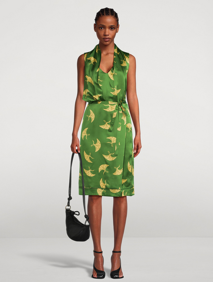 Doren Draped Silk Mini Dress Bird Print