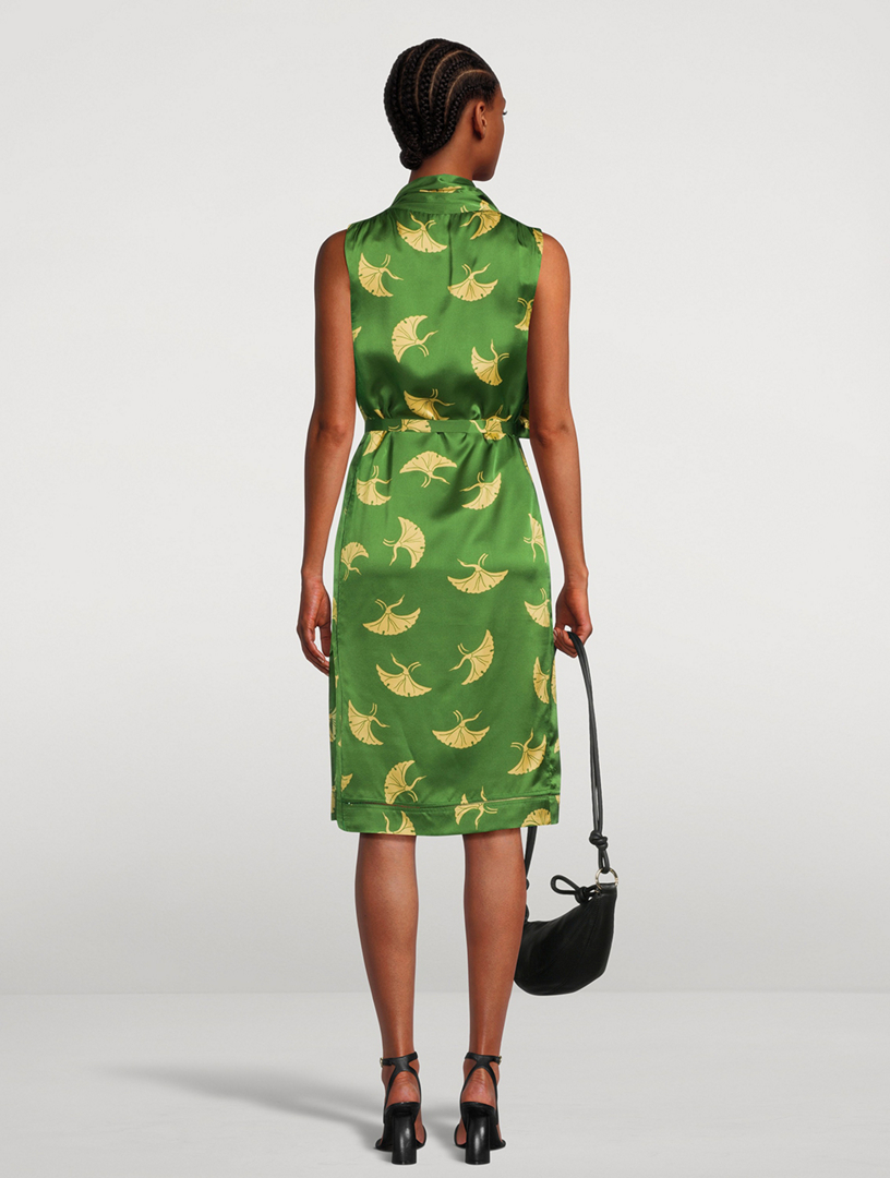 Doren Draped Silk Mini Dress Bird Print