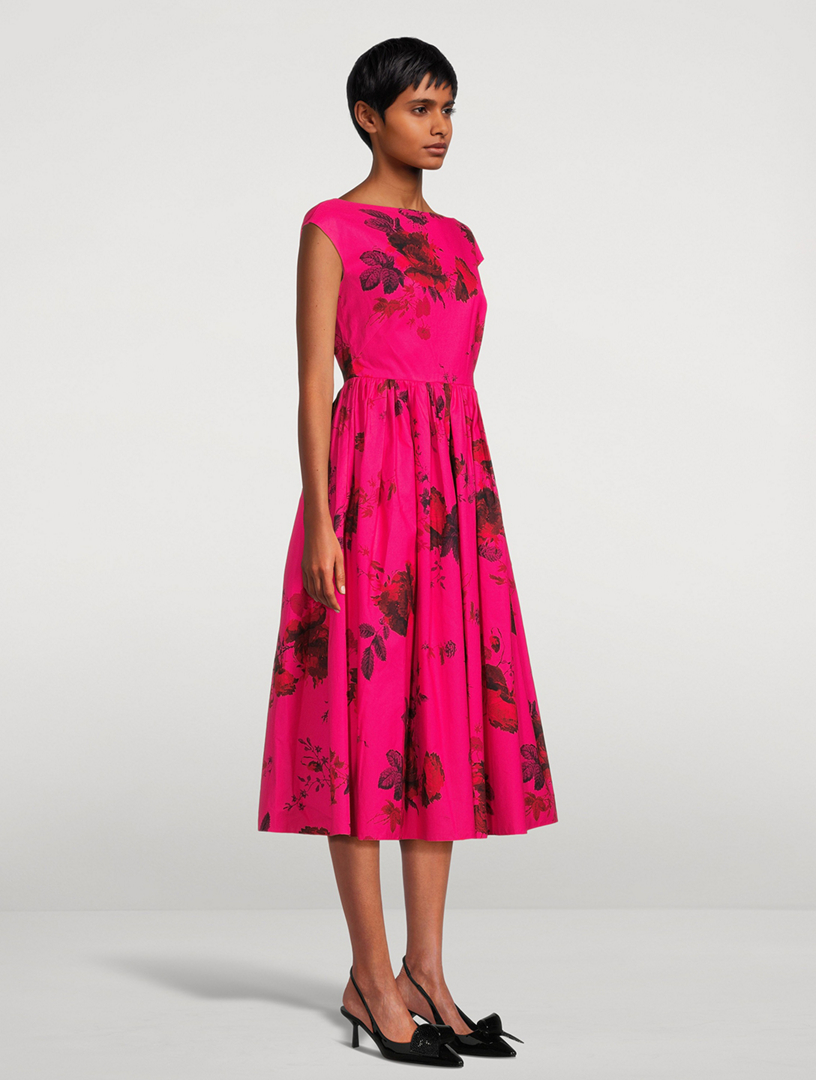 Cotton Faille Midi Dress Cavendish Rose Print