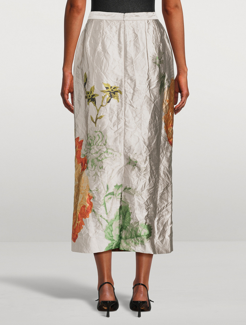 Satin Pencil Skirt Cavendish Rose Print