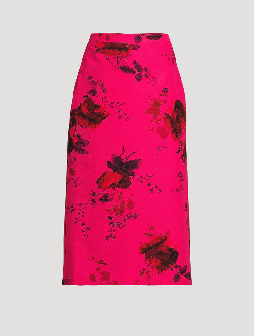 Cotton Faille Pencil Skirt Cavendish Rose Print