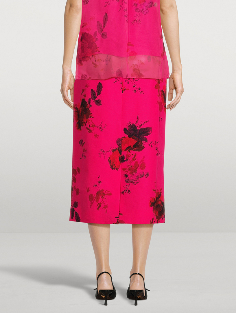 Cotton Faille Pencil Skirt Cavendish Rose Print