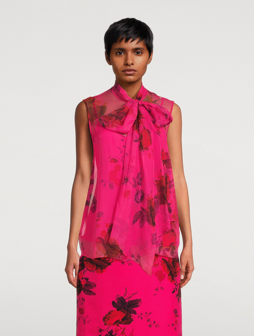 Tie-Neck Blouse Cavendish Rose Print