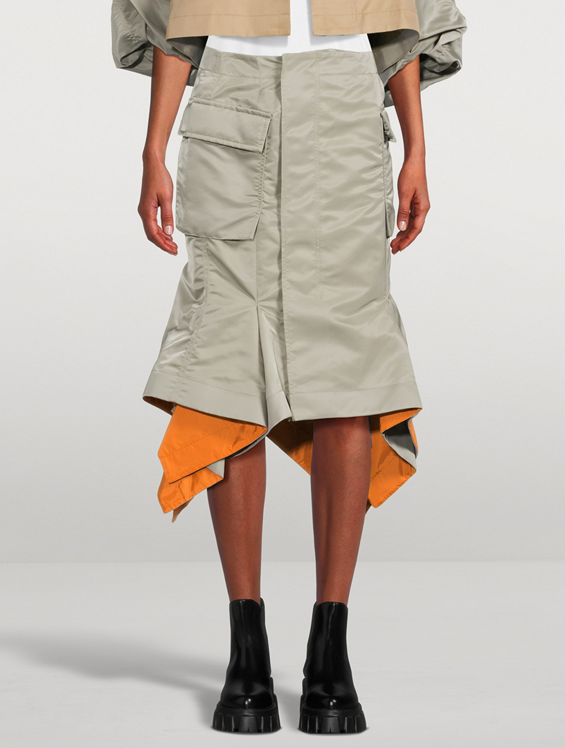 Nylon Twill Cargo Midi Skirt