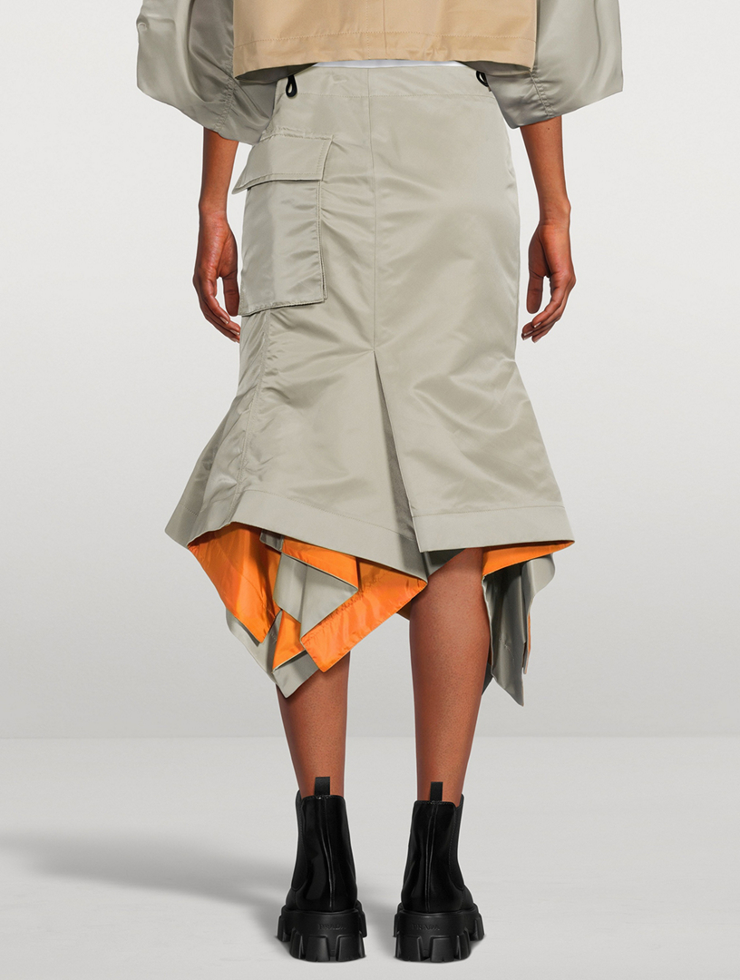 Nylon Twill Cargo Midi Skirt