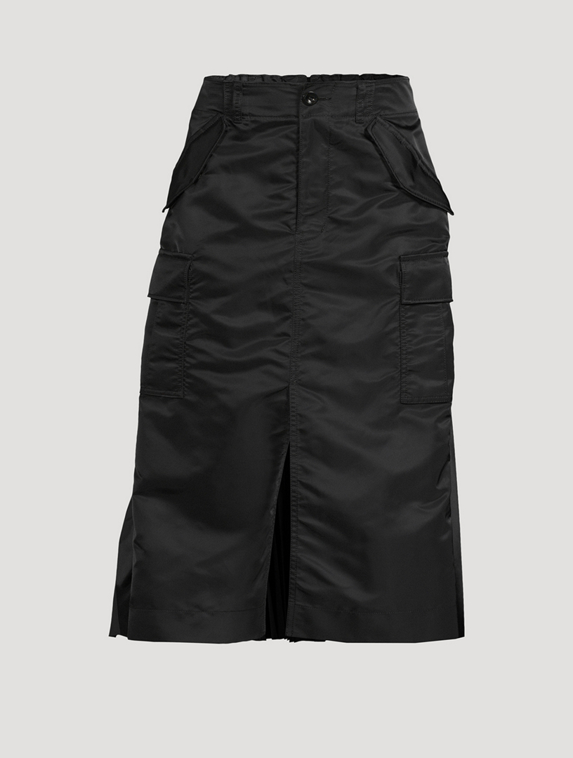 Nylon Twill Pleated Midi Skirt