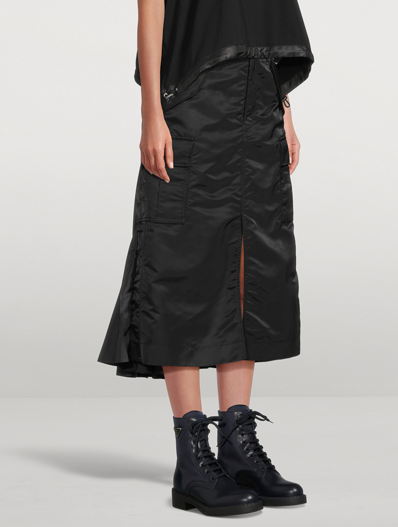 Nylon Twill Pleated Midi Skirt