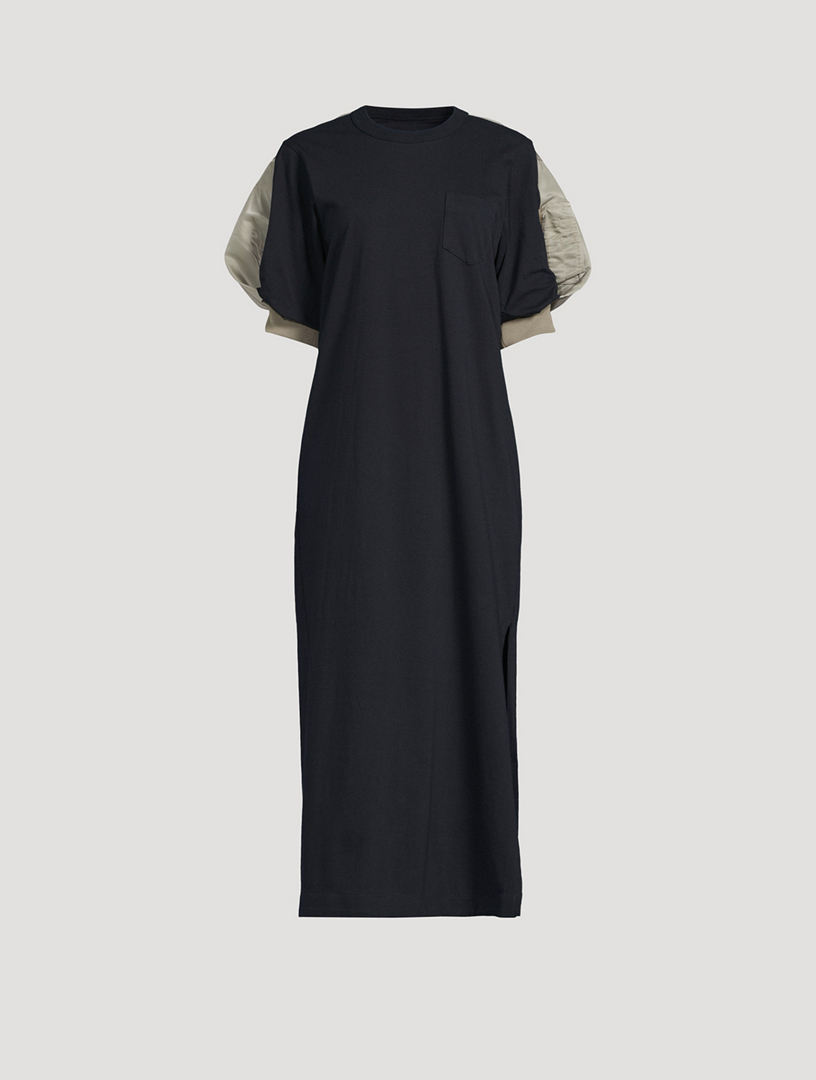 Nylon Twill Jersey Maxi Dress