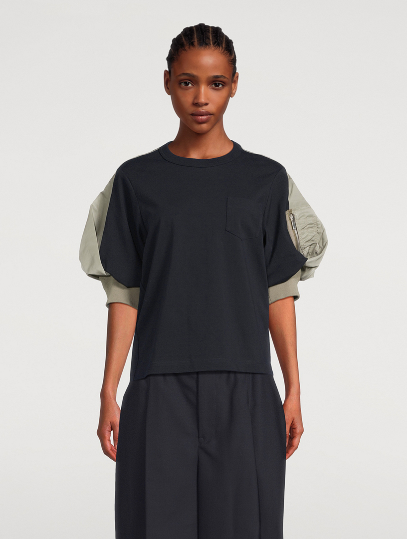 SACAI Cotton And Nylon Twill Mix T-Shirt | Holt Renfrew