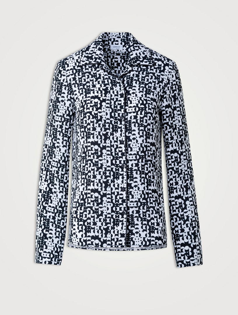Crepe Blouse Mini Half Circle Grid Print
