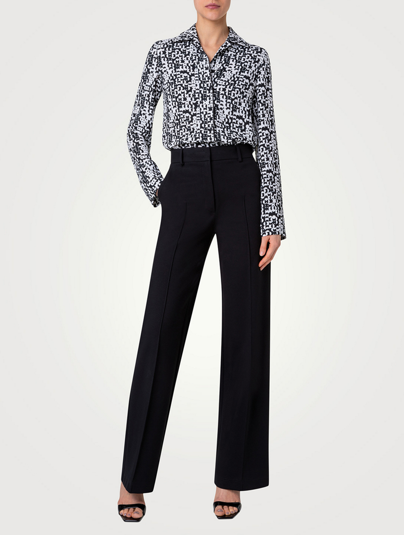 Crepe Blouse Mini Half Circle Grid Print