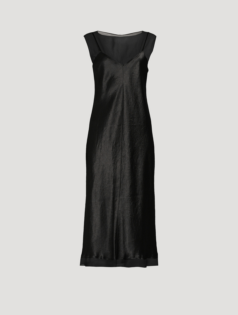 Chiffon-Layered Satin Slip Dress