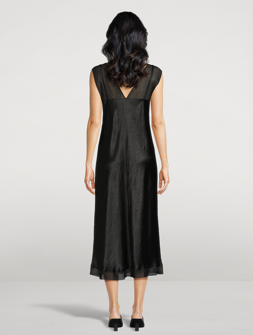 Chiffon-Layered Satin Slip Dress