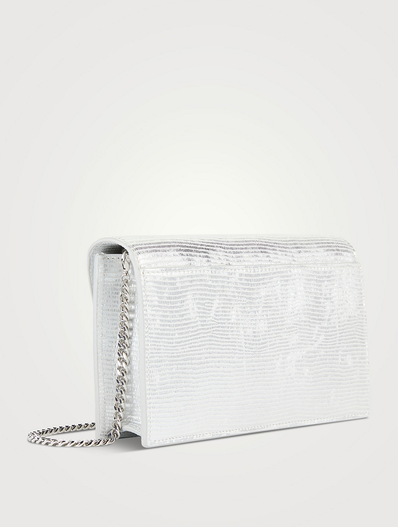 Anouk Envelope Lizard-Embossed Metallic Leather Clutch