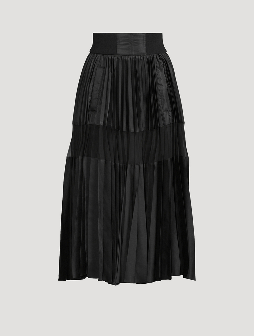 Pleated Nylon Twill Midi Skirt