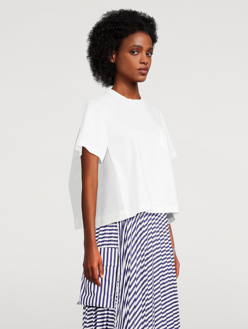 T-Shirt With Nylon Twill Back