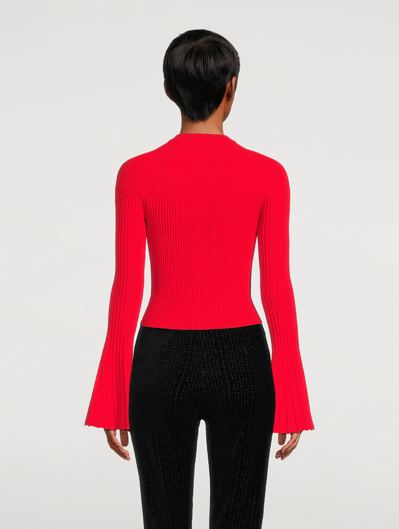 Pleated Bell-Sleeve Cardigan