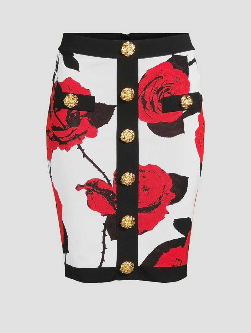 Rose Jacquard Knit Pencil Skirt