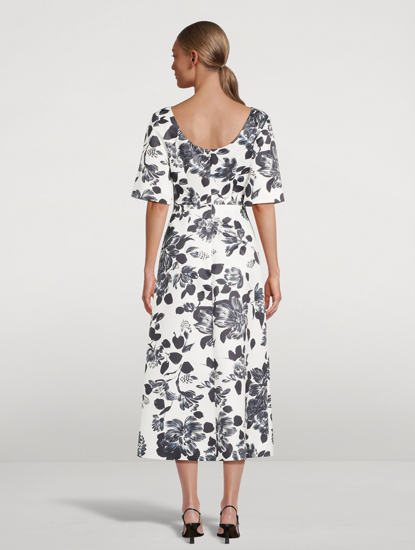 Kora Twill Midi Dress In Floral Print