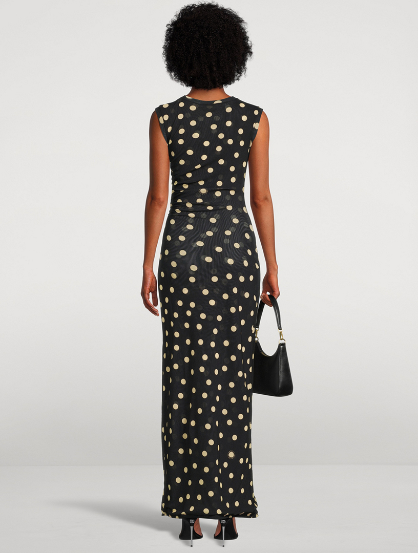 Mesh Maxi Dress In Polka Dot Print