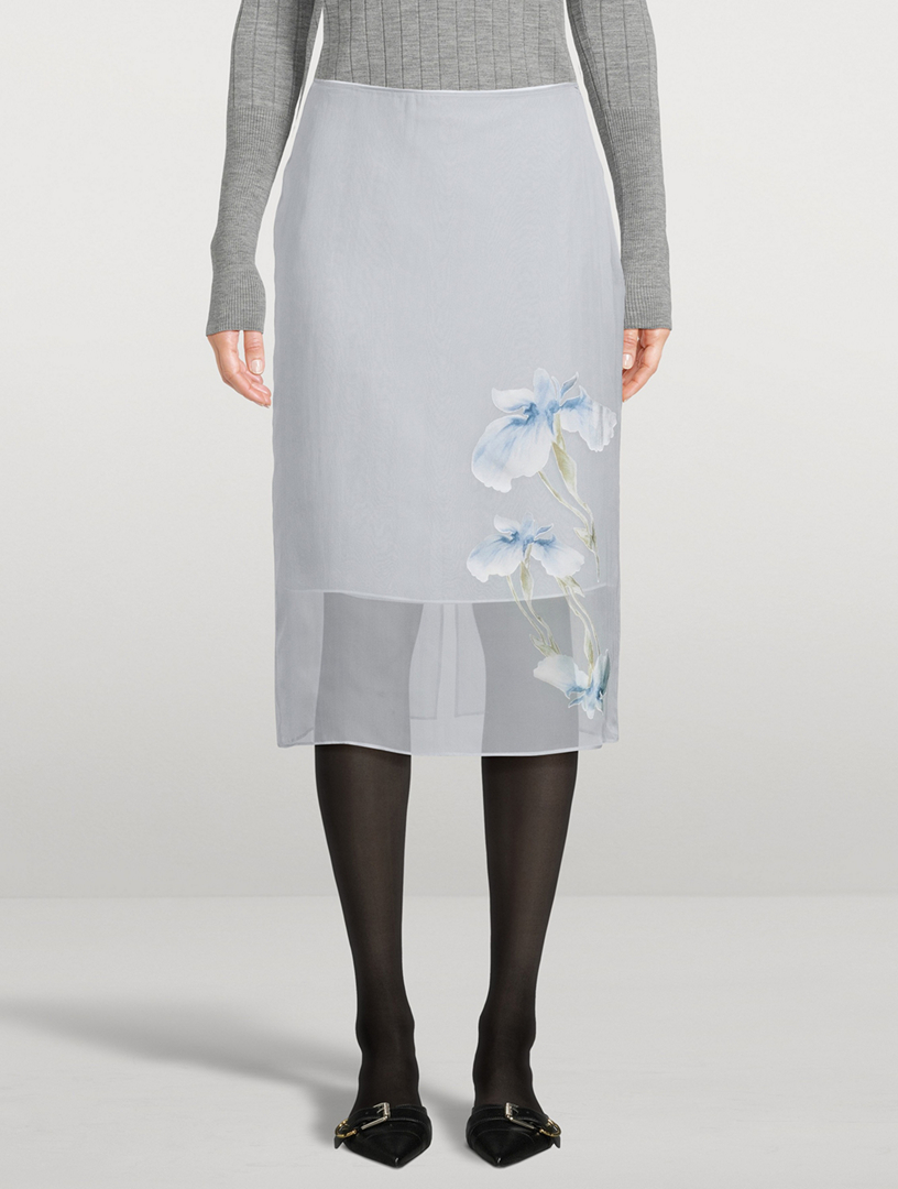 Layered Dévoré Satin Skirt Iris Print