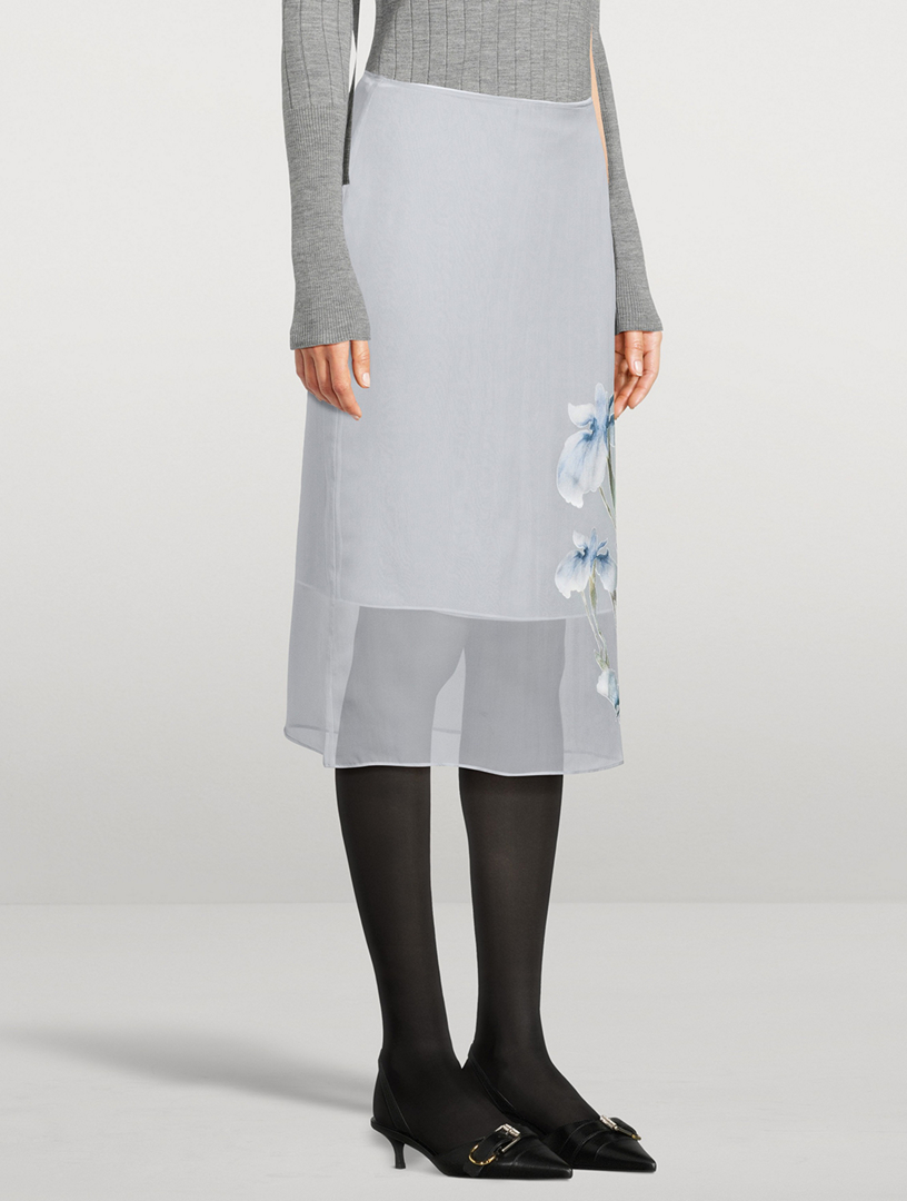 Layered Dévoré Satin Skirt Iris Print
