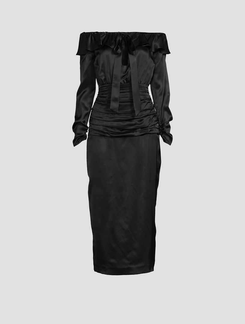 Silk Off-The-Shoulder Midi Dress
