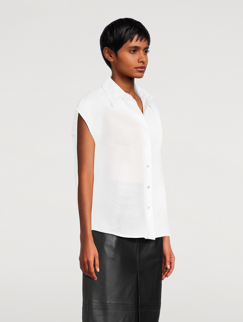 Linen Cap-Sleeve Shirt