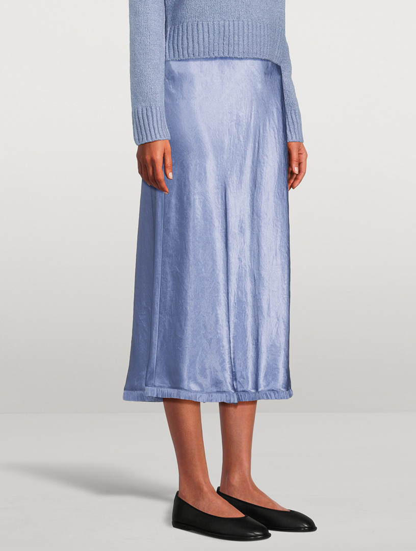 Satin Frayed-Edge Bias Midi Skirt