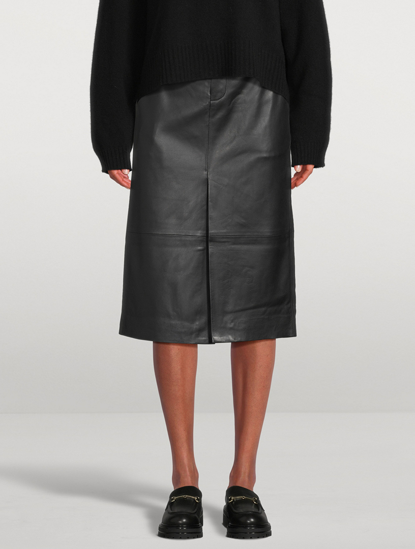 UNA - Faux leather midi skirt - Black