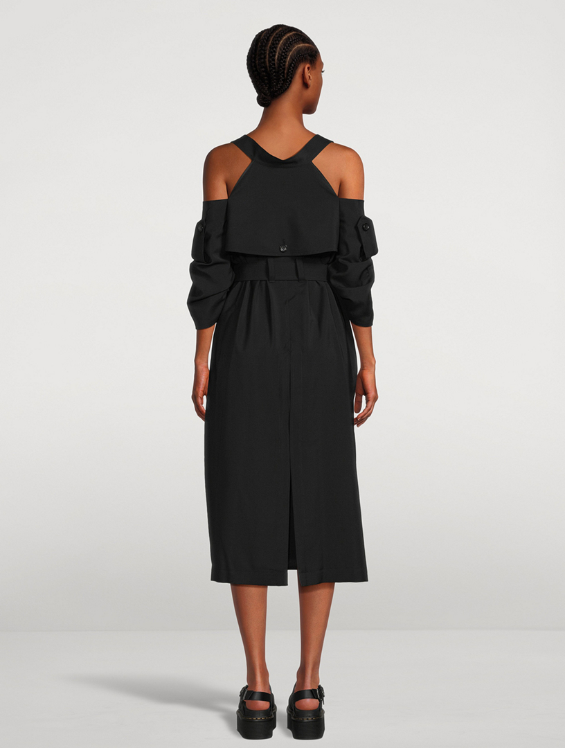 Off-The-Shoulder Double-Breasted Trench Dress